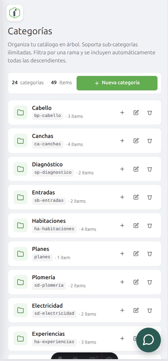 Pantalla de categorías del catálogo